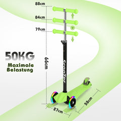 SWANEW Kinderroller Funscooter Tretroller Kickroller 3-Rad-Kinderroller LED-bis 50kg belastbar, Höhenverstellbar