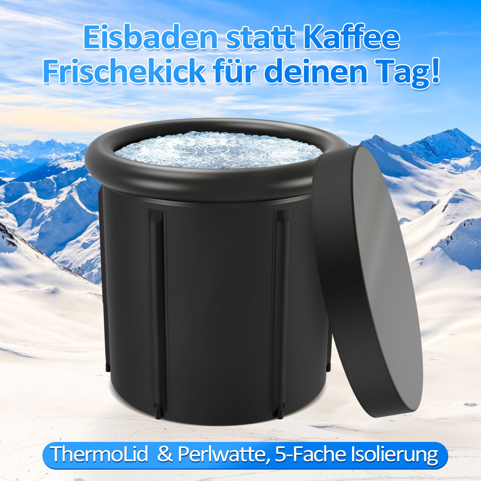 SWANEW Eisbad Eisbaden Tonne 80 cm, Faltbare Badewanne 390L,  Kältetherapie Set mit 5 Isolierschichten, Aufblasbare Eistonne-Set für Zuhause