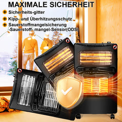 SWANEW Gasheizung für Innenräume, 4,2kw+1,26kw Gas-Elektro-Heizgerät, Gasheizer mit 3 Heizstufen für Gasflaschen bis 15kg, mit Gasdruckregler, Gasschlauch & Euro Gasflaschen Adapter [Energieklasse A]