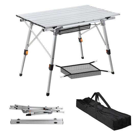 SWANEW Campingtisch Klapptisch Höhenverstellbar, Campingtisch Klappbar, Camping Tisch mit Aufrollbarer Tischplatte und Tragetasche, Aluminiumrahmen