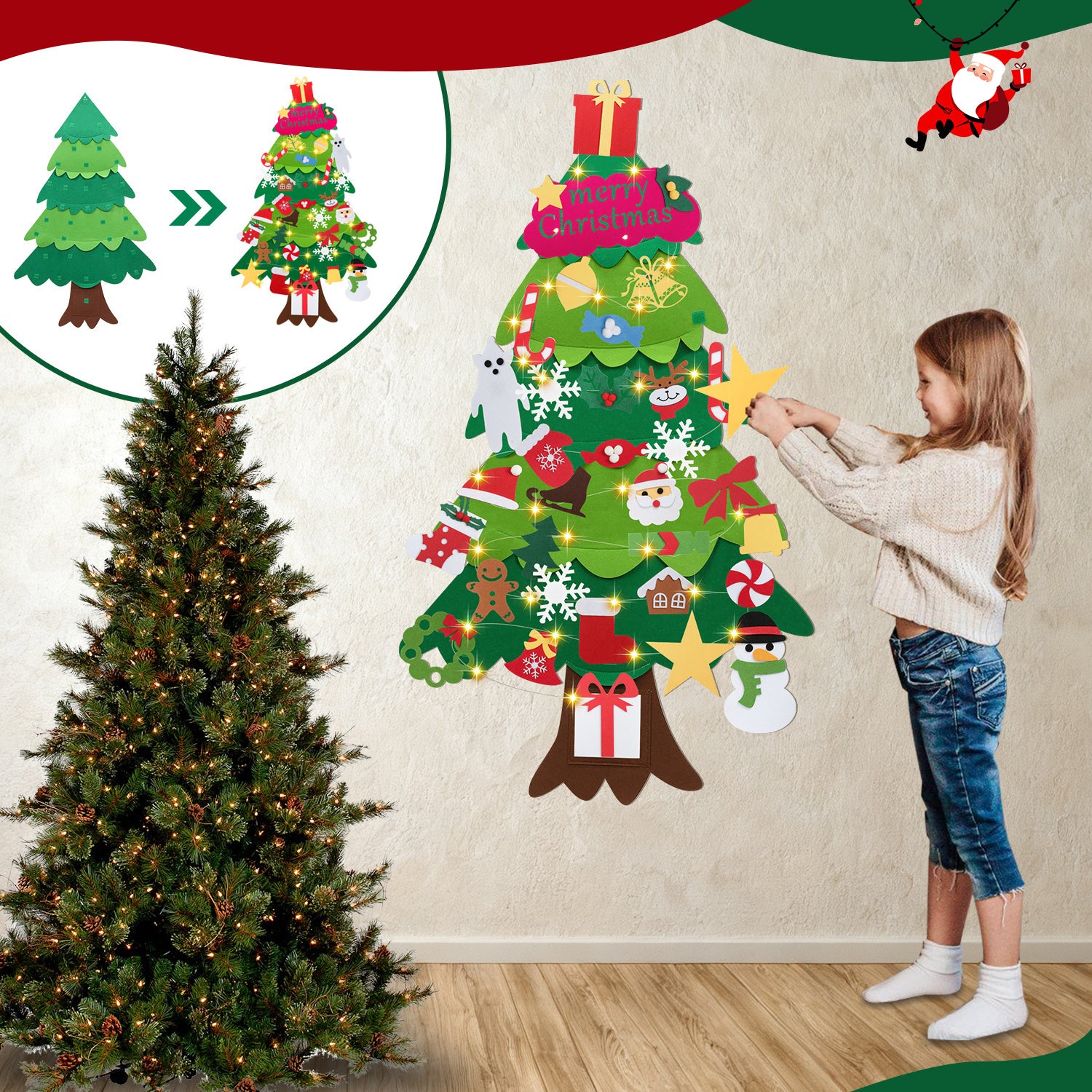 SWANEW Filz Weihnachtsbaum, DIY Lichterketten für Kinder