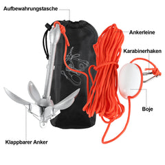 SWANEW Bootsanker mit 20m reißfesten Ankerleine Klappanker Faltanker 0.7kg/1.5kg