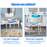 SWANEW Duschstuhl mit abnehmbaren Armen und Rückenlehne, Duschhocker für senioren, Höhenverstellbar 56-69cm, bis 136 kg belastbar