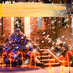 SWANEW Zuckerstangen LED Garten Weihnachtsdeko, 4/8 Stück Zuckerstange Weihnachts Dekoration Leuchtstab Außen, mit Erdspieß, wasserdichte Batteriebox