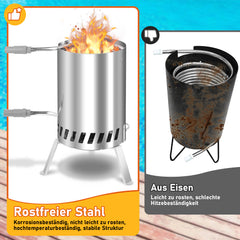 SWANEW Brennholz Poolheizung, Schwimmbadheizung mit Feuer, 100% rostfreier Edelstahl Poolheizung Feuertonne, 32-38mm Anschlüsse, mit Feuerfeste Matte und Tablett