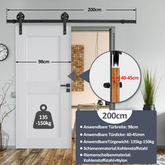 SWANEW Schiebetürbeschlag, Schiebetürsystem Set, Schiebetüren Tragfähigkeit 150kg, Schiebetür Schiene für Einzelne Holztür｜Big Wheel