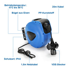 SWANEW Automatik Kabelaufroller 20M+1.5M Kabelaufroller, mit 3-Fach Anschluss, Kabeltrommel mit Stopfunktion,Verlängerungskabe, mit 180° drehbar Wandhalterung, für Wandmontage