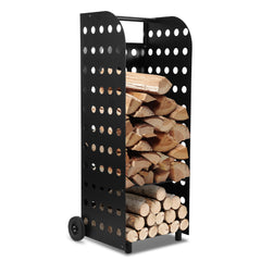 SWANEW Kaminholzwagen Brennholzwagen Kaminholzständer Trolley,Kaminzubehör Holzkarre 60kg, Mit Lochplatte, 42x35x112cm