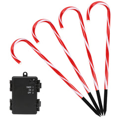 SWANEW Zuckerstangen LED Garten Weihnachtsdeko, 4/8 Stück Zuckerstange Weihnachts Dekoration Leuchtstab Außen, mit Erdspieß, wasserdichte Batteriebox