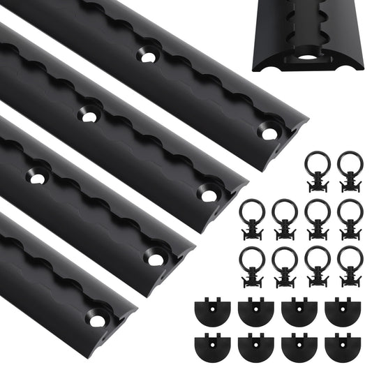 SWANEW Airlineschienen, Zurrschienen Alu halbrund mit Zurrösen und Endkappen, schwarz