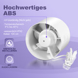 SWANEW Badlüfter Fan Rohrventilator 100mm mit Rückstauklappe Badezimmerlüfter Bad Rauchabzug Ventilator 130m³/h Rohrlüfter