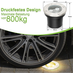 SWANEW Bodeneinbaustrahler Aussen  Warmweiß Runde Bodenstrahler, 3W IP67 WasserdichtBodenleuchte aus Edelstahl für [Energieklasse G]