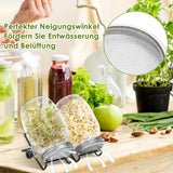 SWANEW Sprossenglas Keimglas, 2er Set Sprossenglas mit Deckel & Sieb, 950ML Kapazität 2 Einstellbare Halterung 1 Weiß Drip Tray, Sprossen Keimgerät