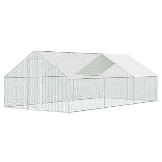 SWANEW Freilaufgehege Hühnerstall 3x6x2m, Geflügelstall mit Schloss, Hühnerhaus, Verzinkter Stahl