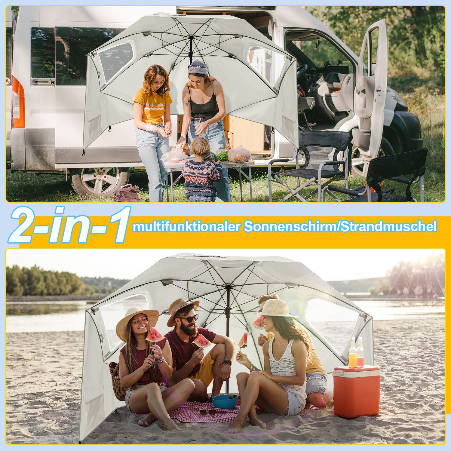 2 in 1 Sonnenschirm Alu Strandschirm 