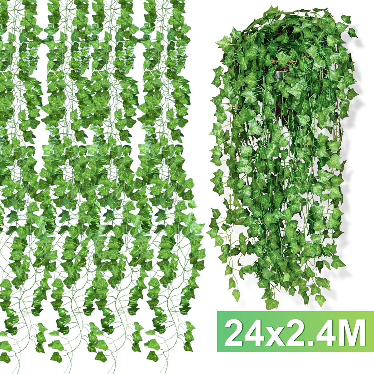 SWANEW Künstliche Efeu Efeugirlande 12/24er pack Girlande Hängende 2.4m Hochzeit Deko