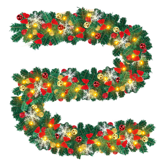 SWANEW 5m Weihnachtsgirlande mit 100 warmweißen LEDs Weihnachtsdeko Kranz Tannengirlande mit Kugeln Lichterkette