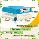 SWANEW 64 Eier Brutmaschine Vollautomatisch, Brutautomat Vollautomatisch Hühner mit Feuchtigkeitsüberwachung und Automatischer Eierrotation