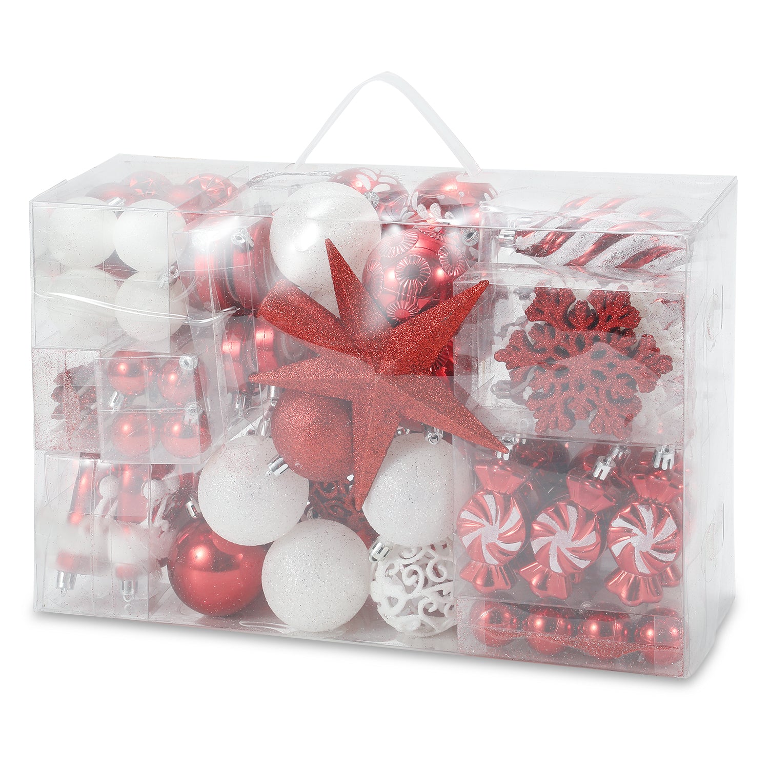 SWANEW Weihnachtskugel-Set - 130 Stück hochwertige Kunststoff-Weihnachtskugeln in verschiedenen Designs, schön gestaltete