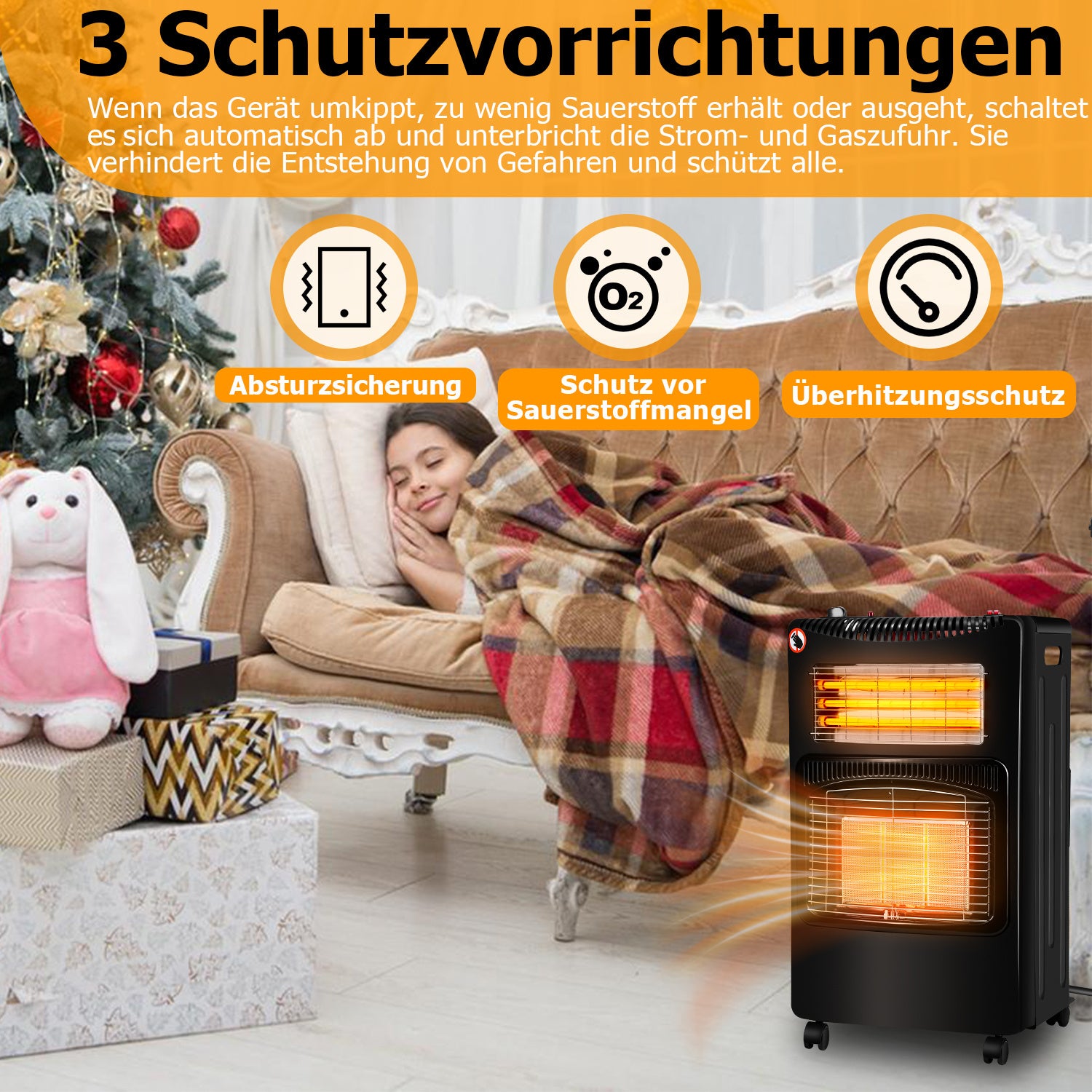 SWANEW Gasheizer für Gasflasche, Gasheizung, 4200W + 1200W Gas-Elektro-Heizgerät