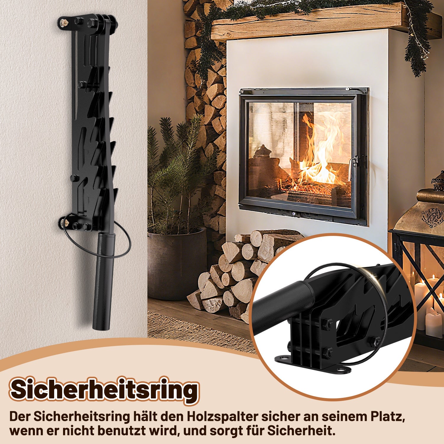 SWANEW Manueller Holzspalter mit langen Handgriff, Handholzspalter, Wandhalterung Brennholzspalter