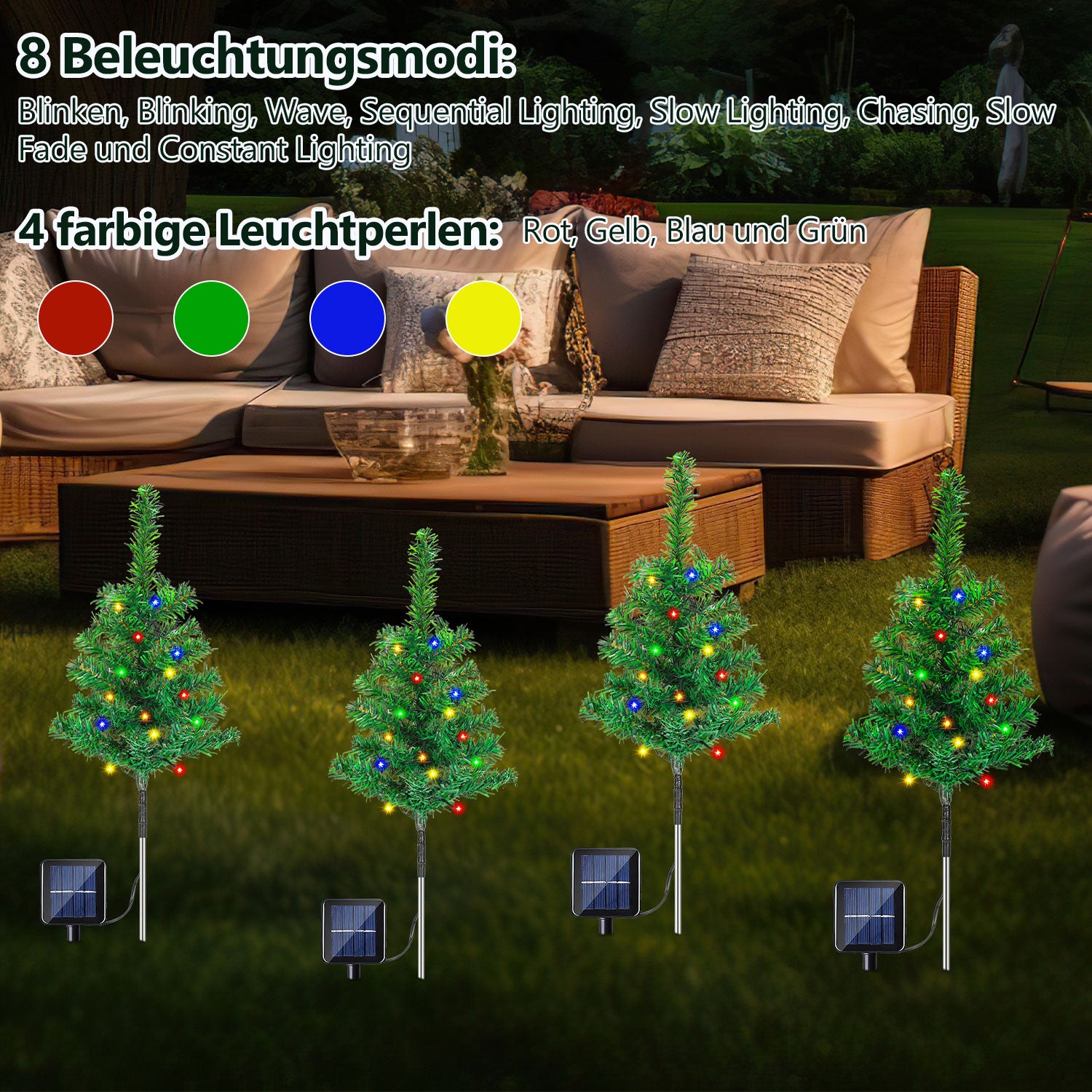 SWANEW LED Solar Weihnachtsbaum 4 PCS Solar Baum Lichter Wasserdicht Farbe Outdoor Weihnachtsbaum Dekorative Lichter Gartenleuchten Weihnachtsdeko für Weihnachten