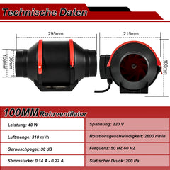 SWANEW Rauchabzug Rohrventilator Inline-Kanalventilator Abluftventilator mit variabler Geschwindigkeitskontrolle Rohrlüfter Belüftung Lüfter [Energieklasse F]