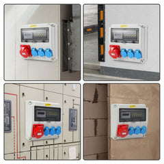 SWANEW Wandverteiler, Baustromverteiler 3x16A 230V, 1x CEE+32A 5 polig Steckdosen mit MCB Leitungsschutzschalter, 3-Phasen Stromverteiler IP44 Mit Sicherheitsklappdeckeln