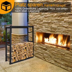 SWANEW Kaminholzregal innen metall Brennholzregal für innen außen, Kaminholzständer, Holzstapelhilfe, Schwarz