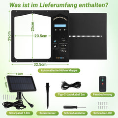 SWANEW Automatische Hühnerklappe Solar, Einklemmschutz, IP65 Wasserdicht, Automatische Hühnertür