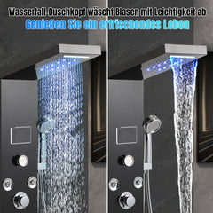 SWANEW 6-in-1 LED Duschpaneel mit Armatur, Edelstahl 304 Duschsäule mit 5 Duschfunktionen, Wandmontage