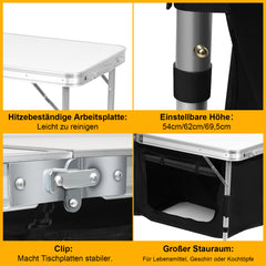 SWANEW Campingküche Küchenbox Zwei Desktops Windschutz Alu Spritzschutz Faltschrank