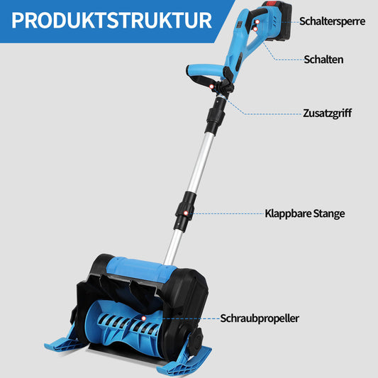 SWANEW Akku-Schneefräse, Schneekehrmaschine, Elektrischer Räumer, mit 2Akku und Ladegerät Räumer