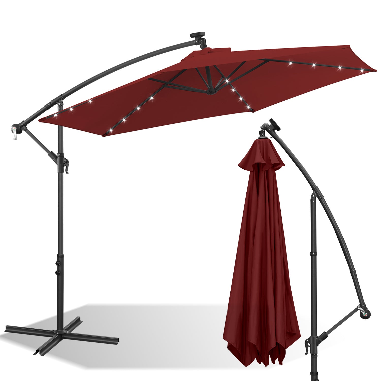 SWANEW Sonnenschirm Ø300/350 cm mit LED Solar, Ampelschirm mit Kurbel, Aluminium Gartenschirm mit Ständer