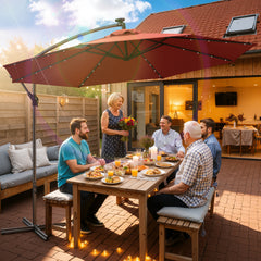SWANEW Sonnenschirm Ø300/350 cm mit LED Solar, Ampelschirm mit Kurbel, Aluminium Gartenschirm mit Ständer