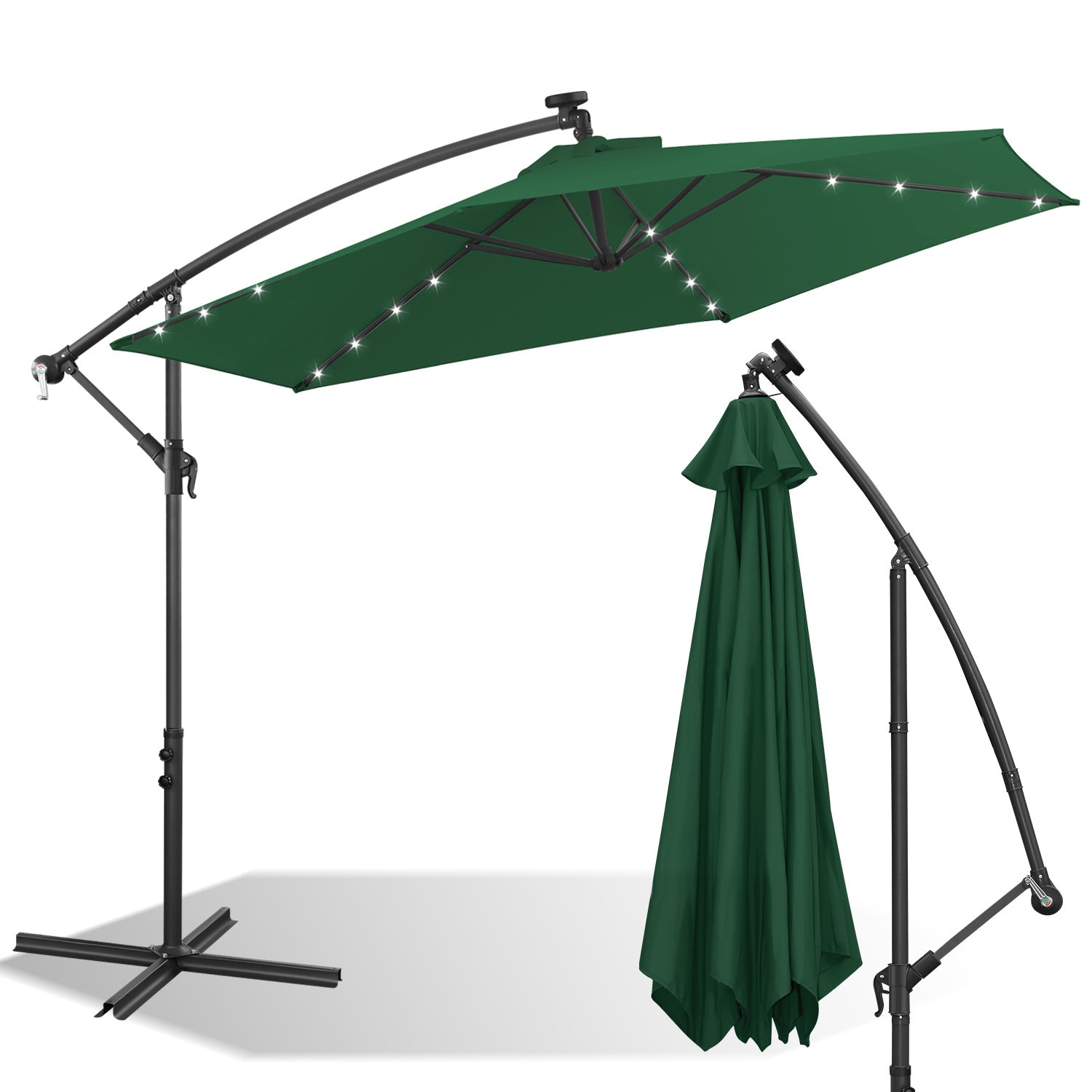 SWANEW Sonnenschirm Ø300/350 cm mit LED Solar, Ampelschirm mit Kurbel, Aluminium Gartenschirm mit Ständer