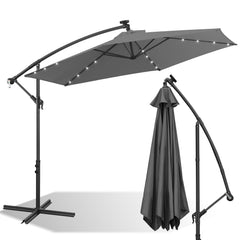 SWANEW Sonnenschirm Ø300/350 cm mit LED Solar, Ampelschirm mit Kurbel, Aluminium Gartenschirm mit Ständer