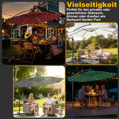 SWANEW Sonnenschirm Ø300/350 cm mit LED Solar, Ampelschirm mit Kurbel, Aluminium Gartenschirm mit Ständer