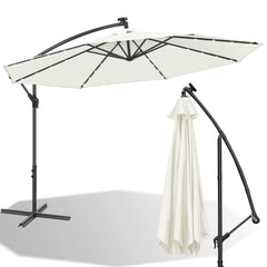 SWANEW Sonnenschirm Ø300/350 cm mit LED Solar, Ampelschirm mit Kurbel, Aluminium Gartenschirm mit Ständer