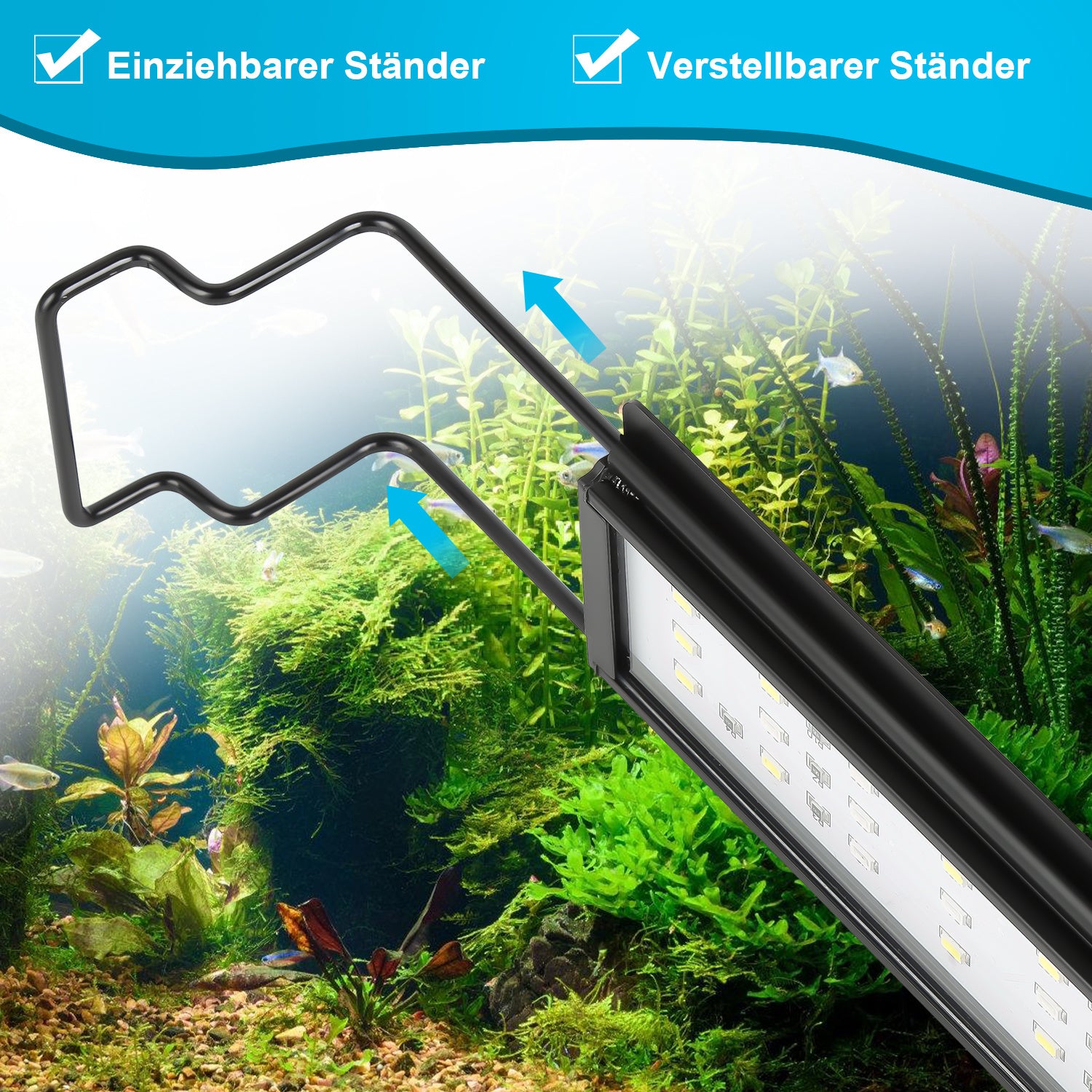 SWANEW Aquarium LED Beleuchtung RGB Spectrum, Aquarienbeleuchtung Dimmbare, Aquarium Lampe mit ausziehbarer Halterung, Aquariumleuchte