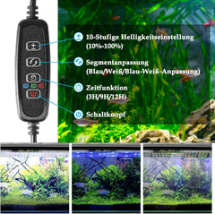SWANEW Aquarium LED Beleuchtung, 10W Aquarium Lampe,  einstellbare Helligkeit Aquariumbeleuchtung Weiß Blau Licht, für Süßwasser-Aquarien