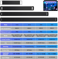 SWANEW Aquarium LED Beleuchtung, 10W Aquarium Lampe,  einstellbare Helligkeit Aquariumbeleuchtung Weiß Blau Licht, für Süßwasser-Aquarien