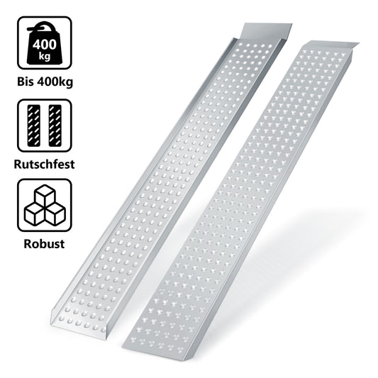 SWANEW 2X Auffahrrampe 160cm, Rutschfeste Verladeschiene Verladerampe 400kg, Auto Laderampe Verzinkter Stahl
