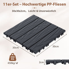 SWANEW 30x30cm PP Terrassenfliesen, Balkonfliesen, Klick-Verlegung