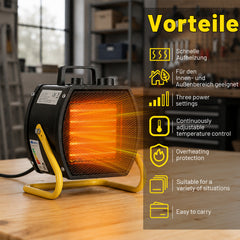 SWANEW 2000W / 3000W PTC Bauheizer mit Thermostat, Tragbarer Elektroheizer