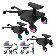 SWANEW Buggy Board mit Sitz, Kiddy Board Trittbrett, Universal Stehbrett, 360°Zweirad Design, Kinderwagen Zubehör, mit Kinderwagensitz, passend für jeden Kinderwagen erhältlich
