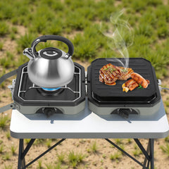 SWANEW Campingkocher 2-in-1-Gascampingherd, Faltbarer Gaskocher 2 Flammig