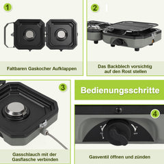 SWANEW Campingkocher 2-in-1-Gascampingherd, Faltbarer Gaskocher 2 Flammig