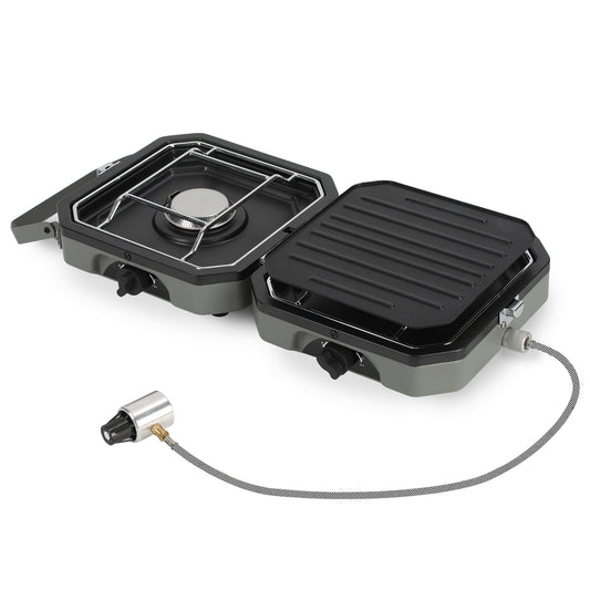 SWANEW Campingkocher 2-in-1-Gascampingherd, Faltbarer Gaskocher 2 Flammig