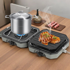 SWANEW Campingkocher 2-in-1-Gascampingherd, Faltbarer Gaskocher 2 Flammig